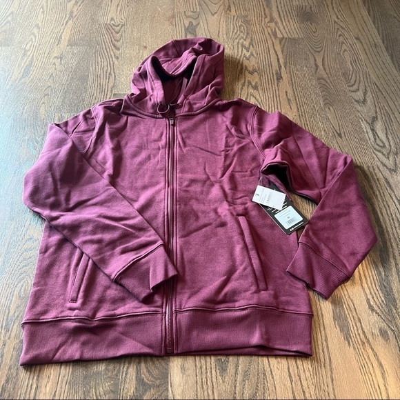 NWT mens 90 degrees brushed fleece full zip hoodie wine colored size Medium - Picture 1 of 9